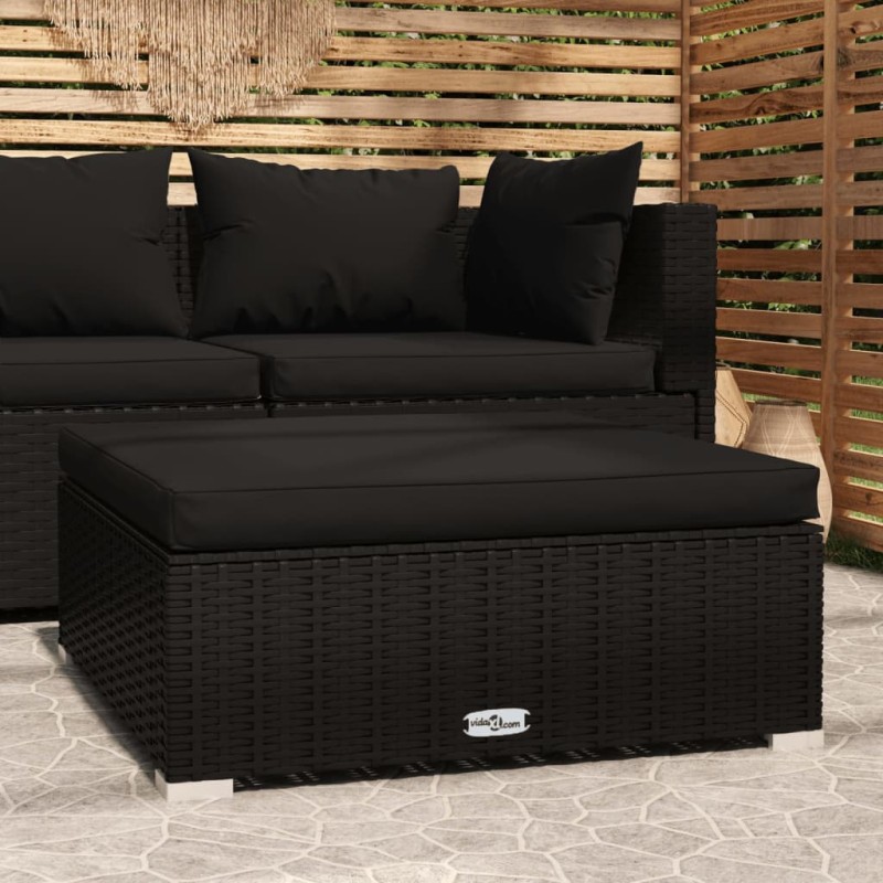 Apoio de pés p/ jardim com almofadão 70x70x30 cm vime PE preto-Unidades de sofá com módulos externos-Home Retail