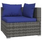 3 pcs conjunto lounge de jardim c/ almofadões vime PE cinzento