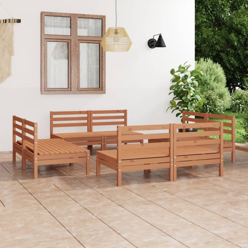 8 pcs conjunto lounge de jardim pinho maciço castanho mel-Conjuntos de jardim-Home Retail