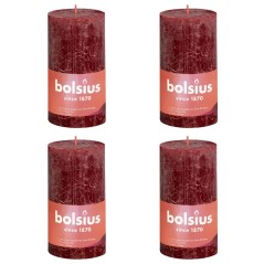 Bolsius Velas rústicas cilíndricas Shine 4pcs 130x68mm vermelho veludo