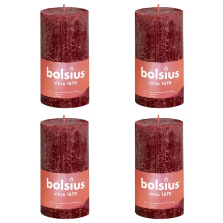 Bolsius Velas rústicas cilíndricas Shine 4pcs 130x68mm vermelho veludo