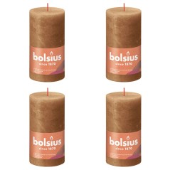 Bolsius Velas rústicas cilíndric. Shine 4pcs 130x68mm castanho moderno