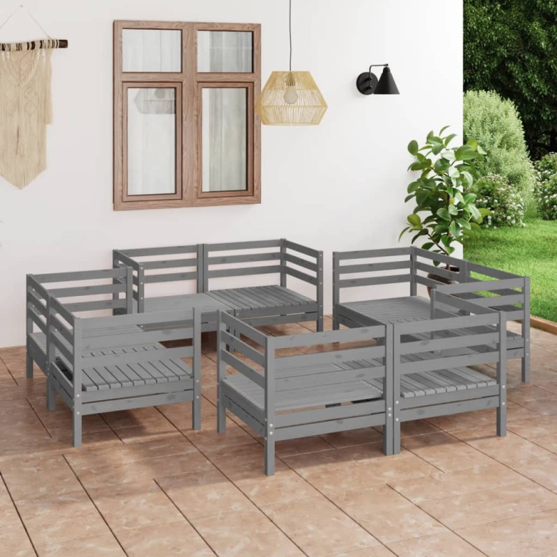 8 pcs conjunto lounge de jardim pinho maciço cinzento-Conjuntos de jardim-Home Retail