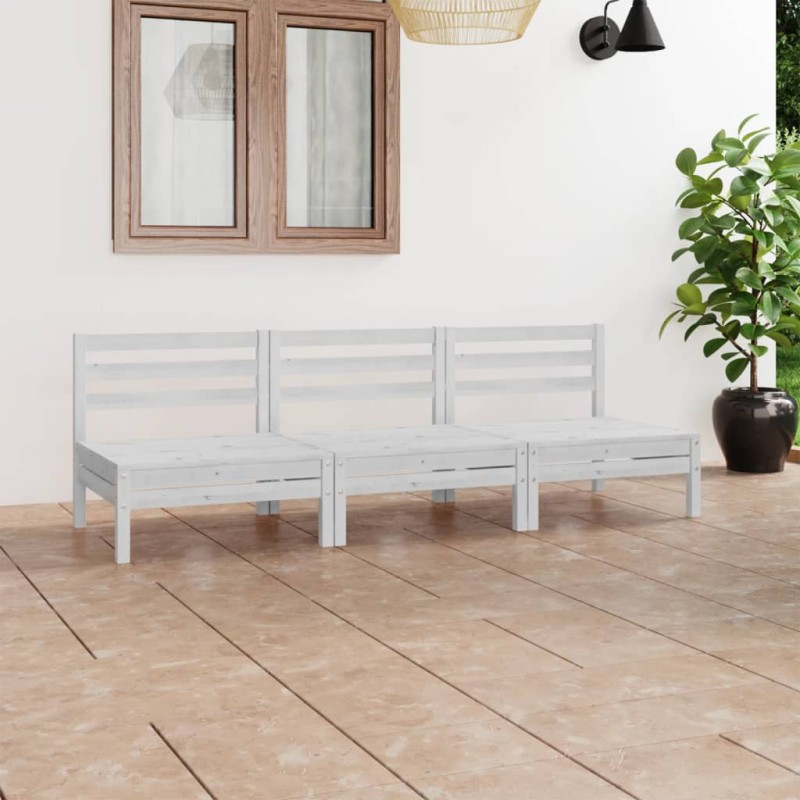 3 pcs conjunto lounge de jardim pinho maciço branco-Conjuntos de jardim-Home Retail