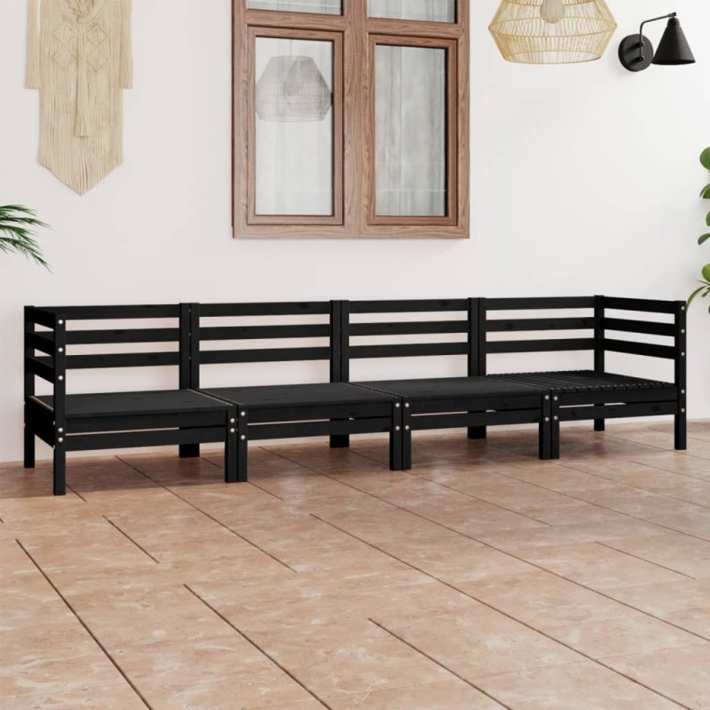 4 pcs conjunto lounge de jardim pinho maciço preto-Conjuntos de jardim-Home Retail