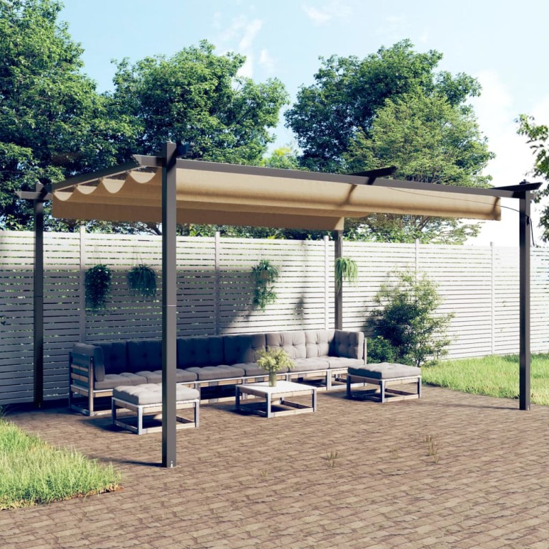 Gazebo de jardim com telhado retrátil 4x3 m cinza-acastanhado-Toldos e gazebos-Home Retail