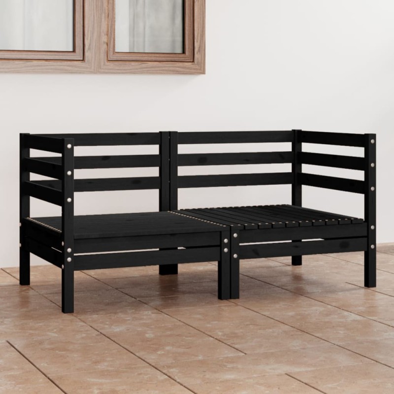 Sofá de 2 lugares para jardim pinho maciço preto-Sofás para exterior-Home Retail