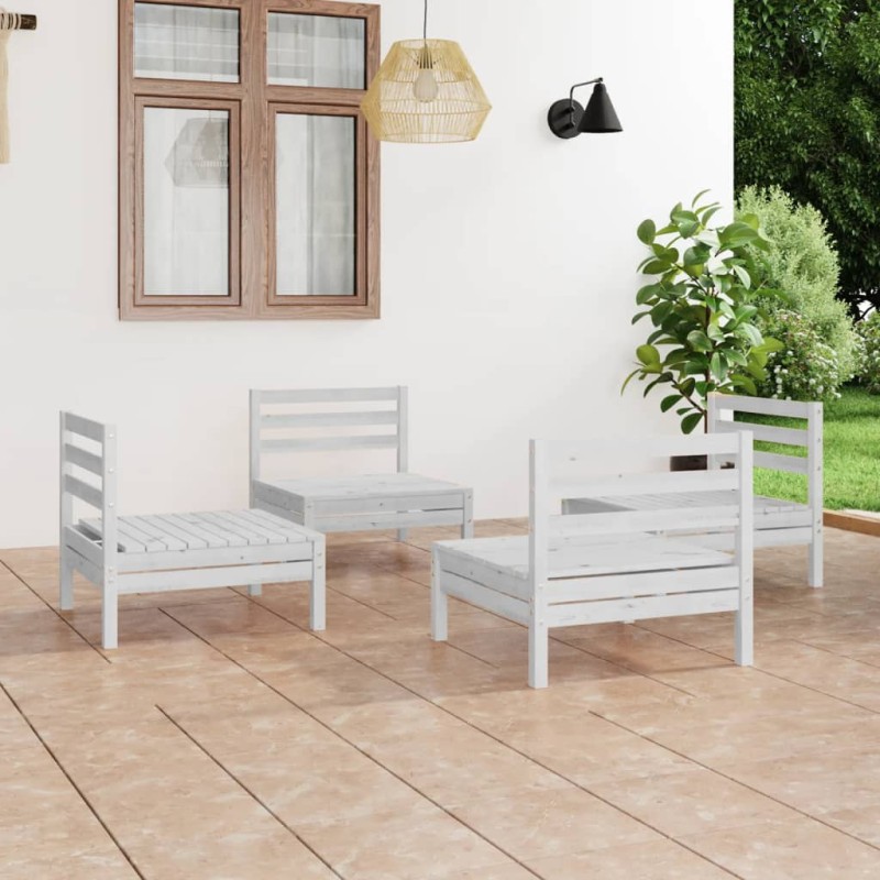 4 pcs conjunto lounge de jardim pinho maciço branco-Conjuntos de jardim-Home Retail