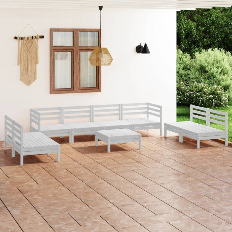 9 pcs conjunto lounge de jardim pinho maciço branco-Conjuntos de jardim-Home Retail