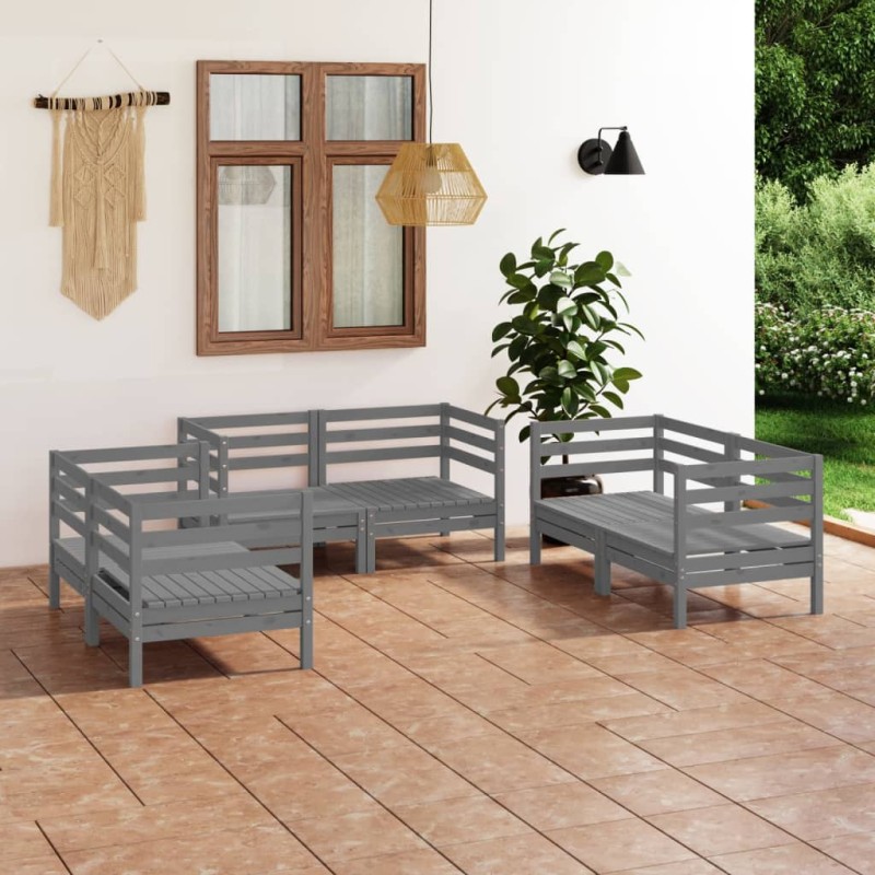 6 pcs conjunto lounge de jardim pinho maciço cinzento-Conjuntos de jardim-Home Retail