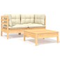 3 pcs conjunto lounge jardim c/ almofadões creme pinho maciço