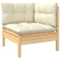 3 pcs conjunto lounge jardim c/ almofadões creme pinho maciço