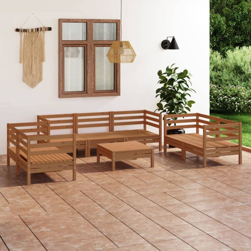 8 pcs conjunto lounge de jardim pinho maciço castanho mel-Conjuntos de jardim-Home Retail