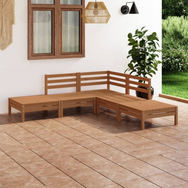 5 pcs conjunto lounge de jardim pinho maciço castanho mel-Conjuntos de jardim-Home Retail