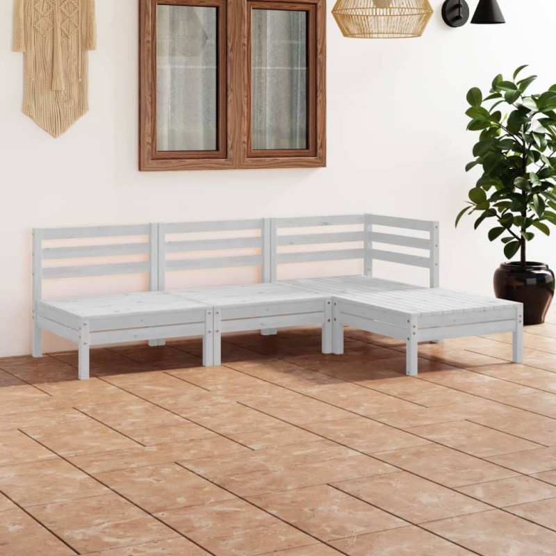 4 pcs conjunto lounge de jardim pinho maciço branco-Conjuntos de jardim-Home Retail