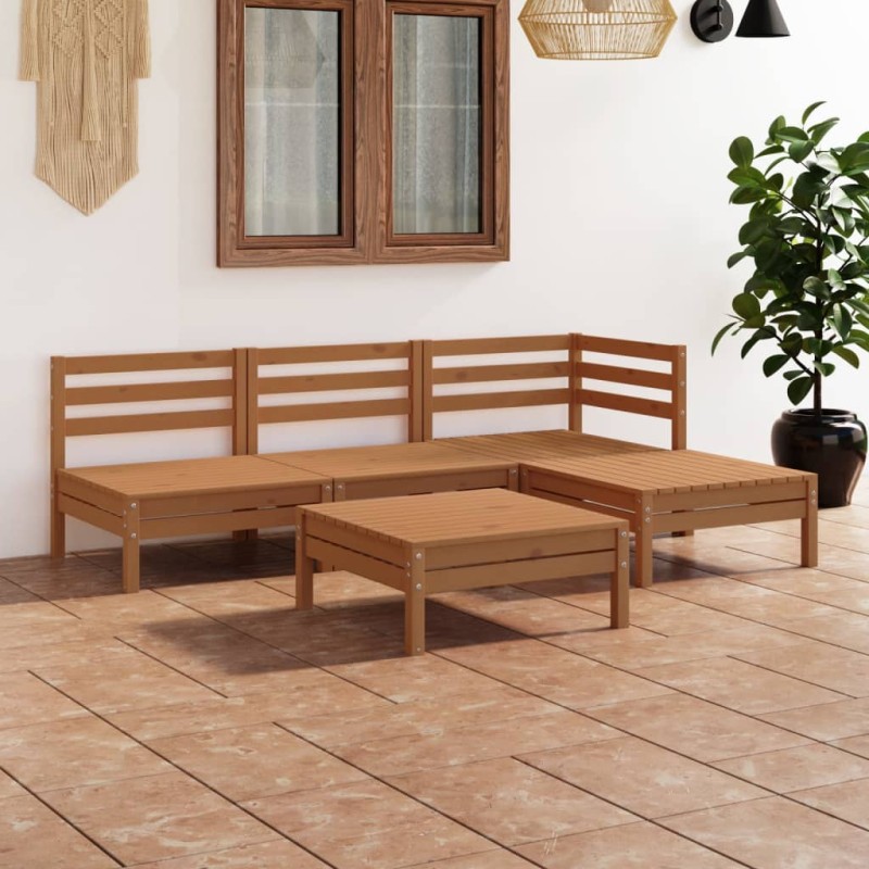 5 pcs conjunto lounge de jardim pinho maciço castanho mel-Conjuntos de jardim-Home Retail