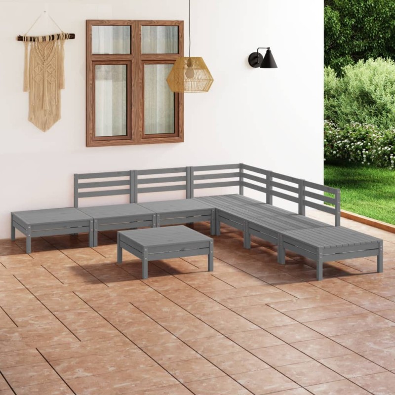 8 pcs conjunto lounge de jardim pinho maciço cinzento-Conjuntos de jardim-Home Retail