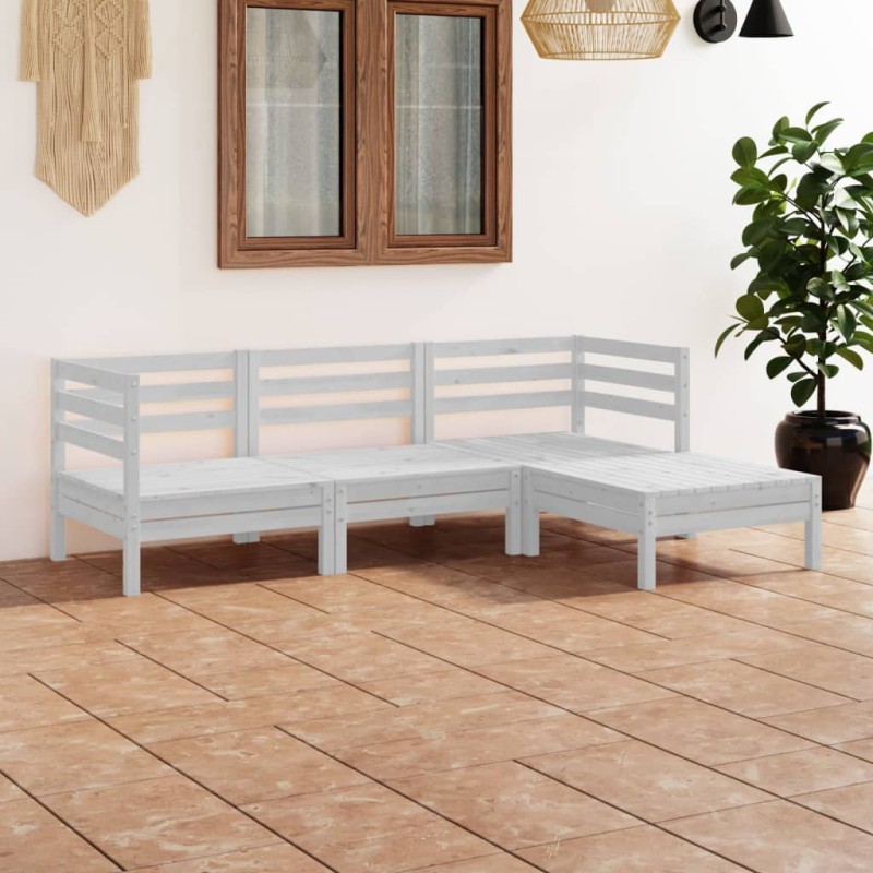 4 pcs conjunto lounge de jardim pinho maciço branco-Conjuntos de jardim-Home Retail