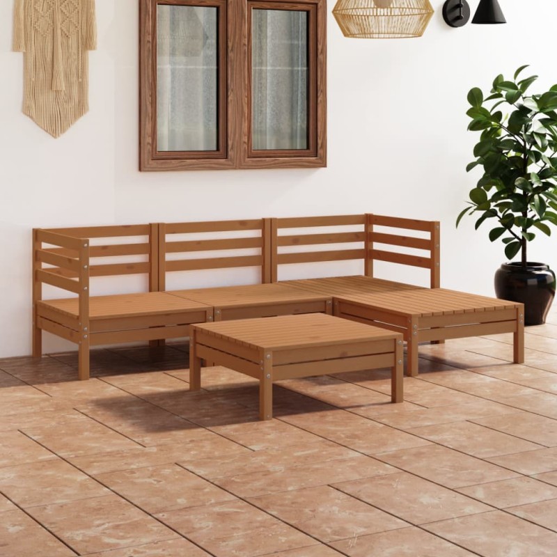 5 pcs conjunto lounge de jardim pinho maciço castanho mel-Conjuntos de jardim-Home Retail