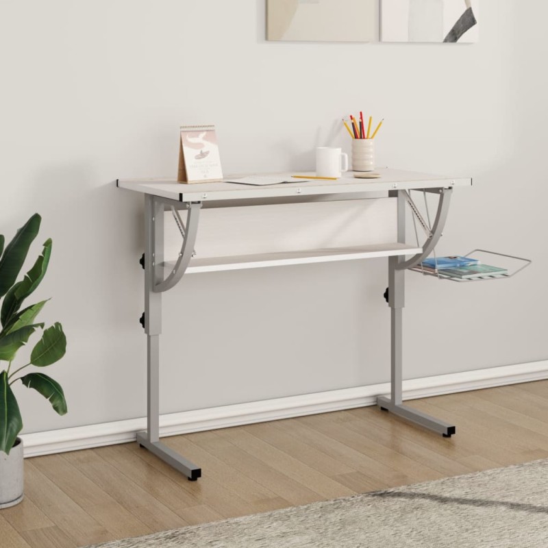 Secretária 110x53x(58-87) cm derivados madeira/aço branco/cinza-Escrivaninhas-Home Retail