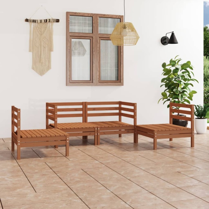 4 pcs conjunto lounge de jardim pinho maciço castanho mel-Conjuntos de jardim-Home Retail