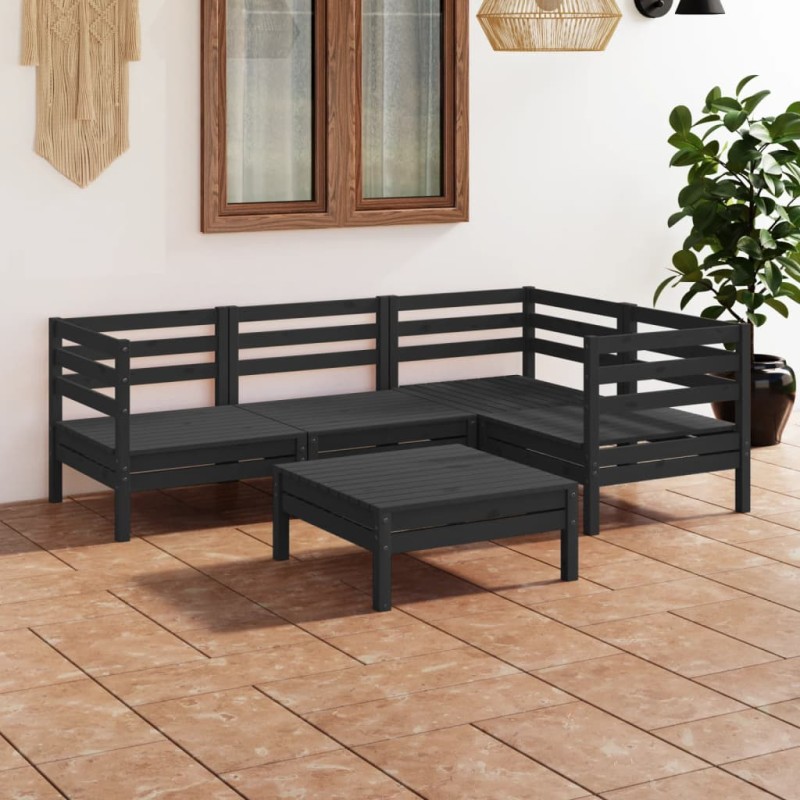 5 pcs conjunto lounge de jardim pinho maciço preto-Conjuntos de jardim-Home Retail