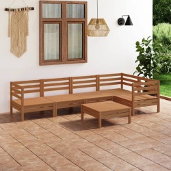 6 pcs conjunto lounge de jardim pinho maciço castanho mel