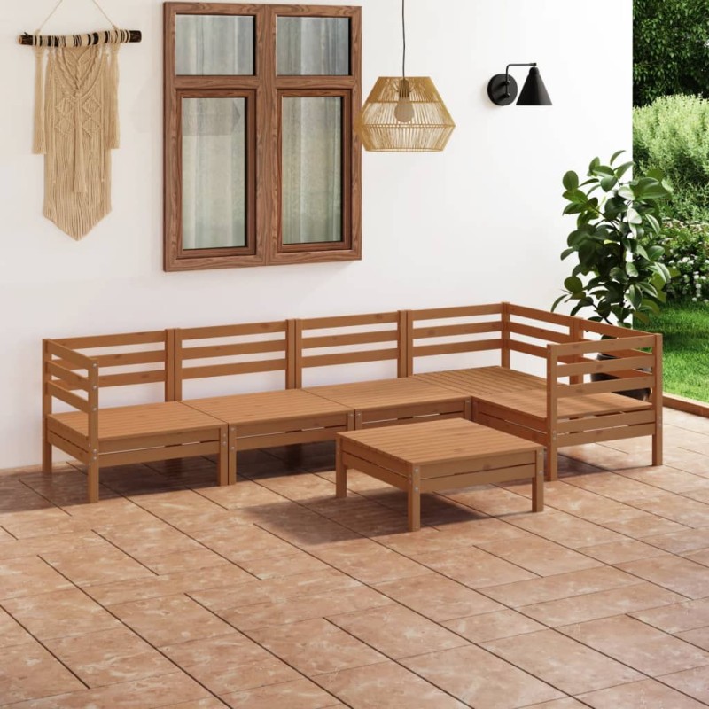 6 pcs conjunto lounge de jardim pinho maciço castanho mel-Conjuntos de jardim-Home Retail