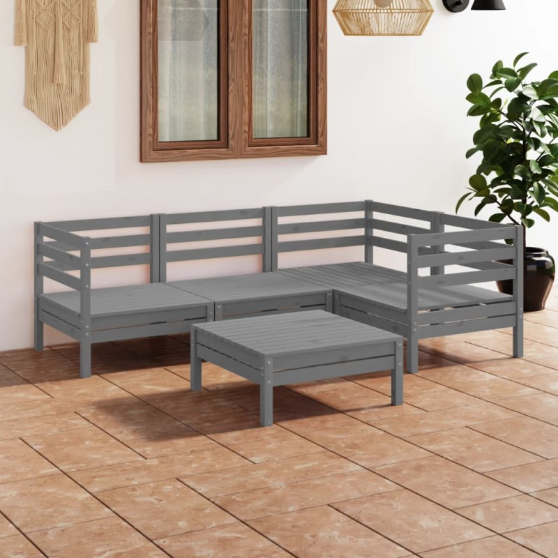 5 pcs conjunto lounge de jardim pinho maciço cinzento-Conjuntos de jardim-Home Retail