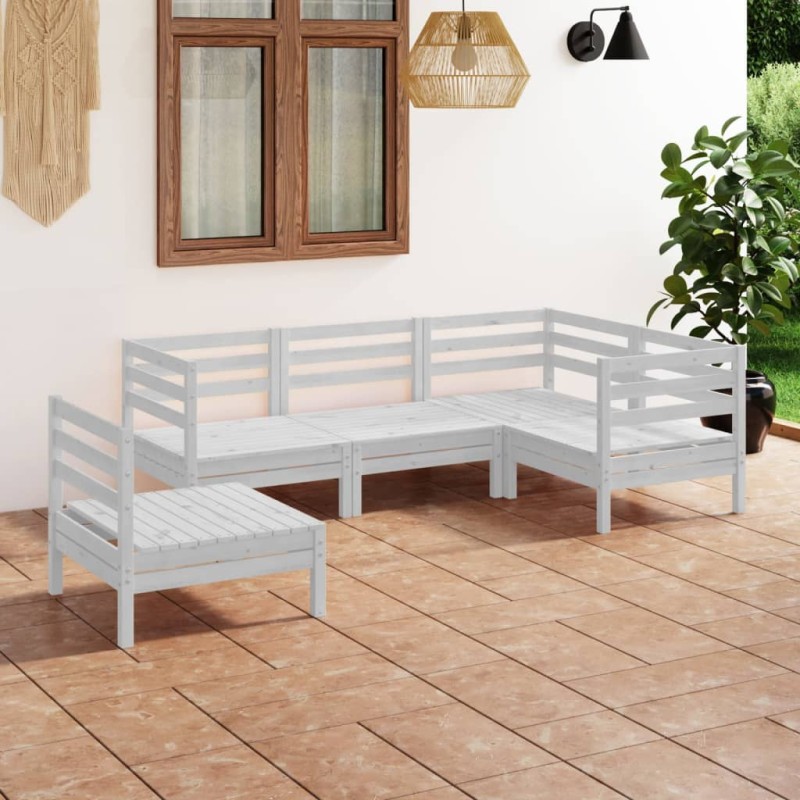 5 pcs conjunto lounge de jardim pinho maciço branco-Conjuntos de jardim-Home Retail