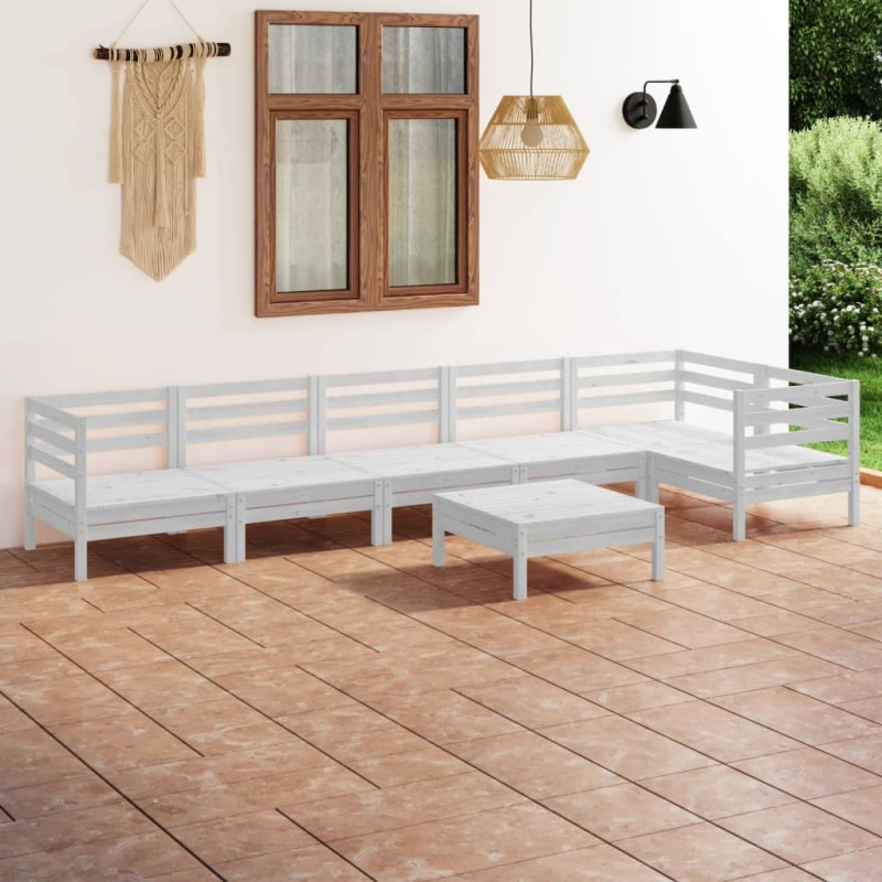 7 pcs conjunto lounge de jardim pinho maciço branco-Conjuntos de jardim-Home Retail