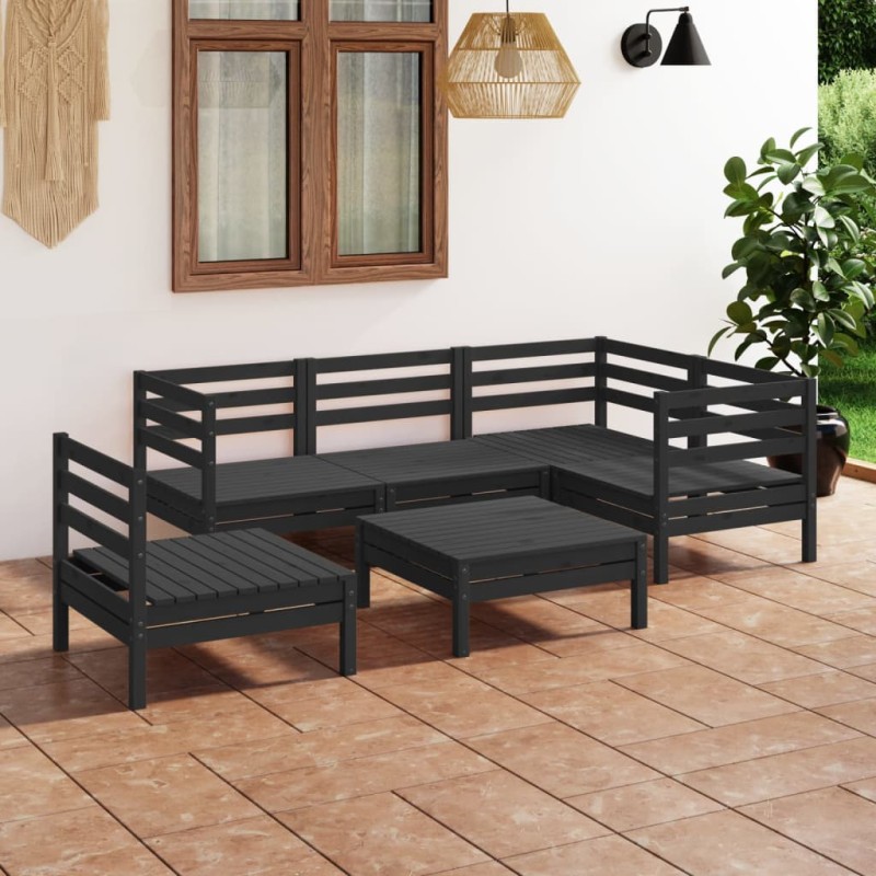 6 pcs conjunto lounge de jardim pinho maciço preto-Conjuntos de jardim-Home Retail