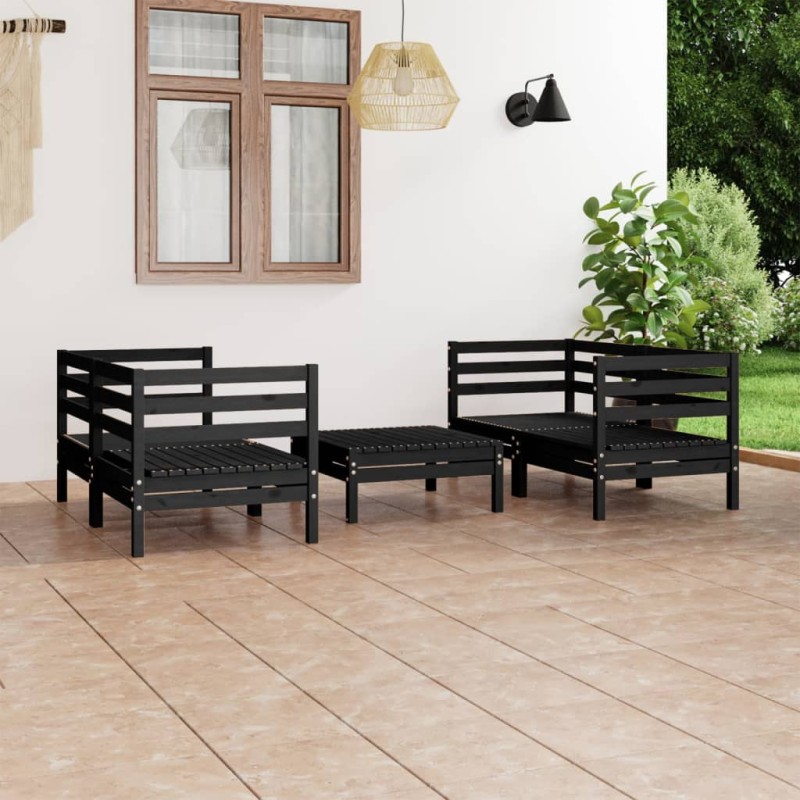 5 pcs conjunto lounge de jardim pinho maciço preto-Conjuntos de jardim-Home Retail