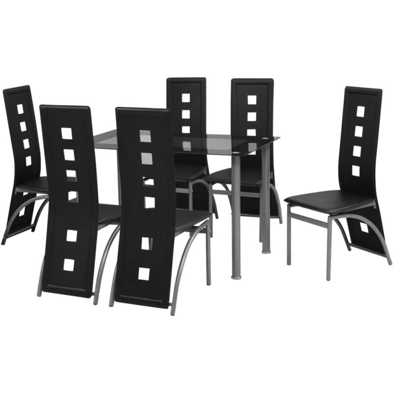 Conjunto jantar, 7 pcs, preto-Conjuntos de móveis para cozinha e sala de jantar-Home Retail