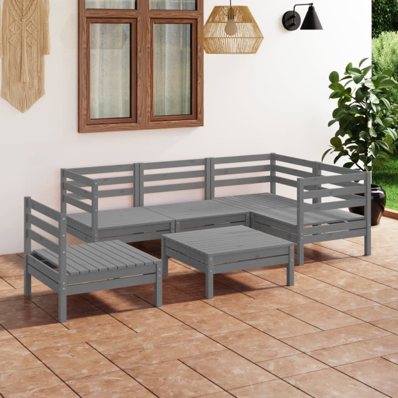 6 pcs conjunto lounge de jardim pinho maciço cinzento-Conjuntos de jardim-Home Retail