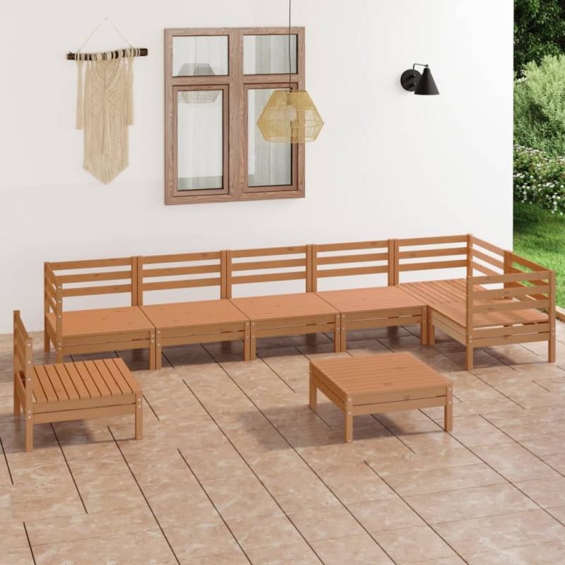 8 pcs conjunto lounge de jardim pinho maciço castanho mel-Conjuntos de jardim-Home Retail