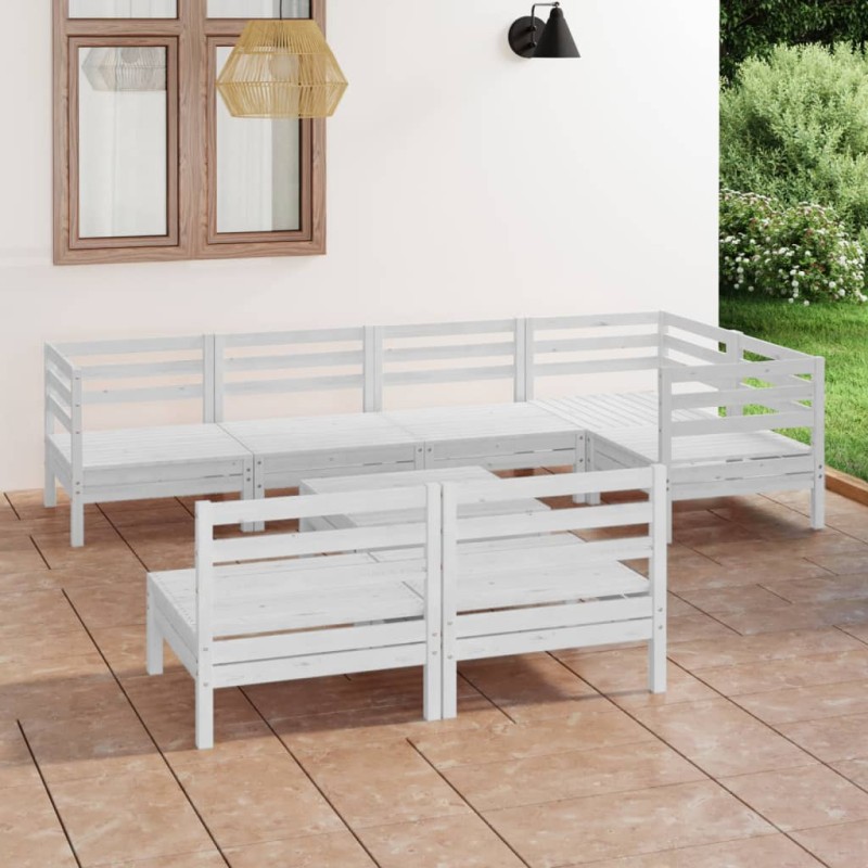 8 pcs conjunto lounge de jardim pinho maciço branco-Conjuntos de jardim-Home Retail