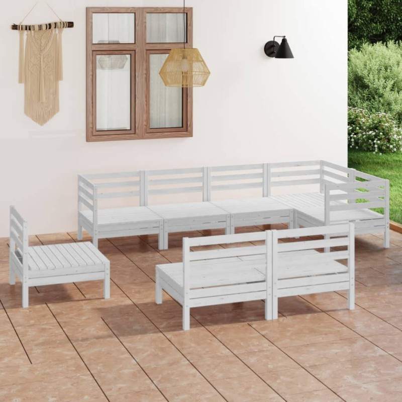 8 pcs conjunto lounge de jardim pinho maciço branco-Conjuntos de jardim-Home Retail