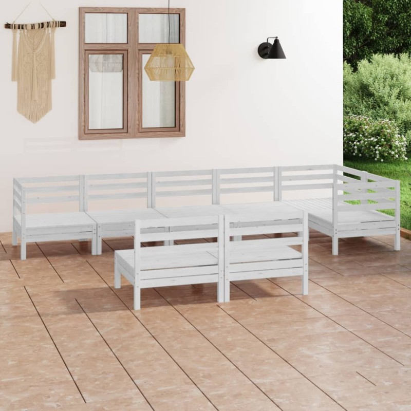 8 pcs conjunto lounge de jardim pinho maciço branco-Conjuntos de jardim-Home Retail