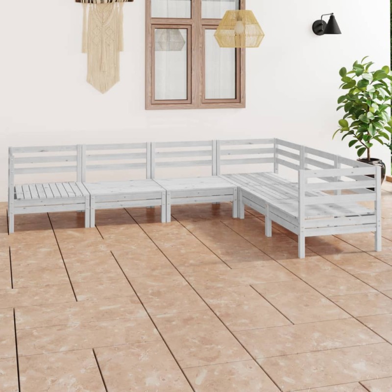 6 pcs conjunto lounge de jardim pinho maciço branco-Conjuntos de jardim-Home Retail