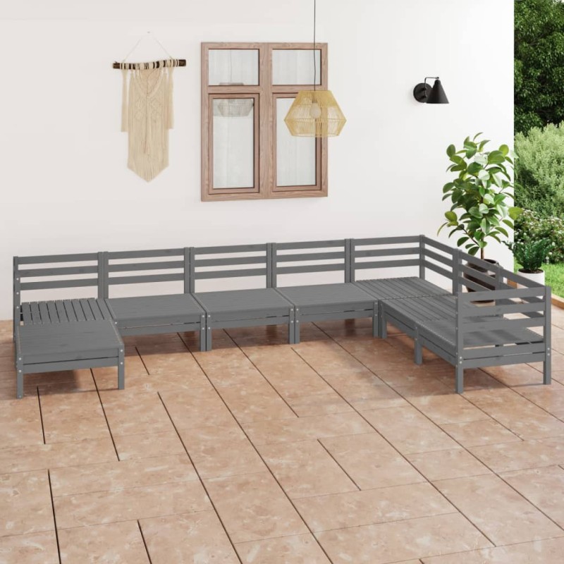 8 pcs conjunto lounge de jardim pinho maciço cinzento-Conjuntos de jardim-Home Retail