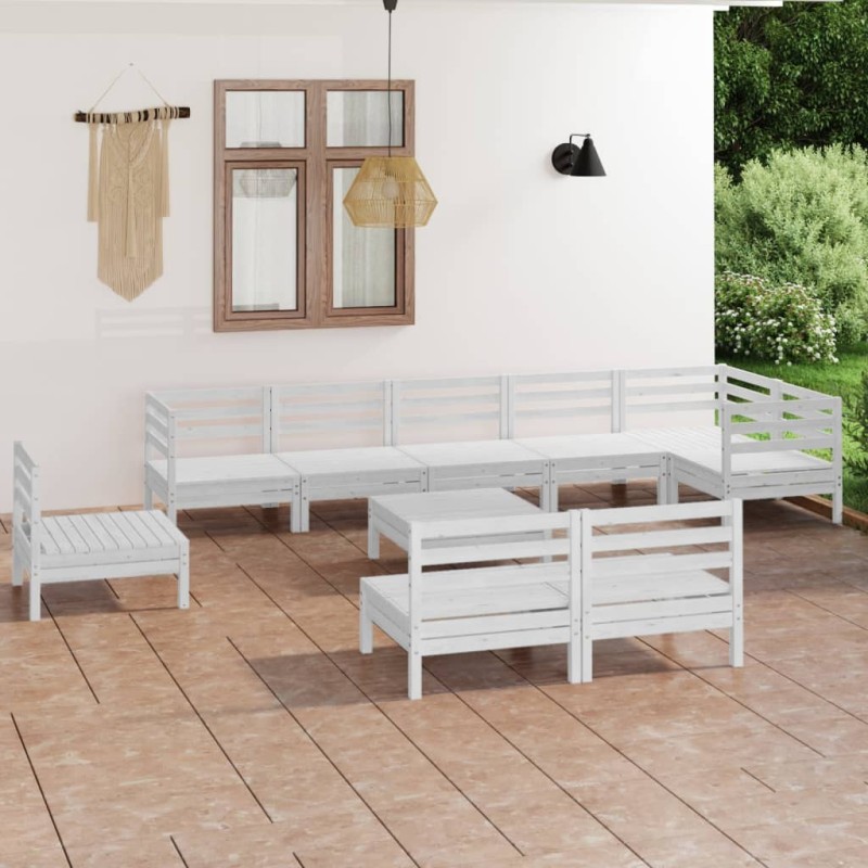 10 pcs conjunto lounge de jardim pinho maciço branco-Conjuntos de jardim-Home Retail