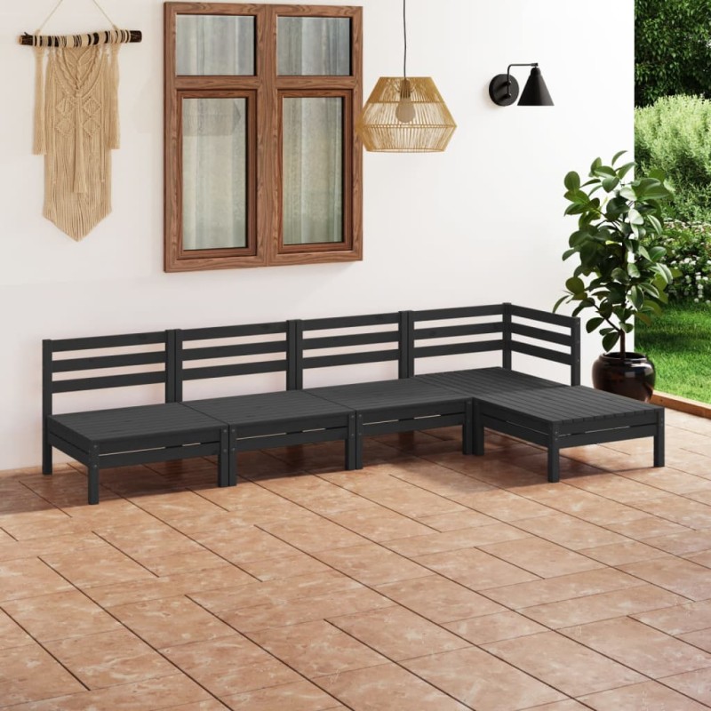 5 pcs conjunto lounge de jardim pinho maciço preto-Conjuntos de jardim-Home Retail