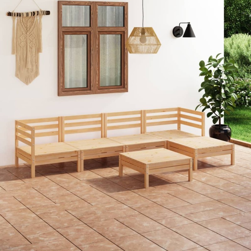 6 pcs conjunto lounge de jardim pinho maciço-Conjuntos de jardim-Home Retail