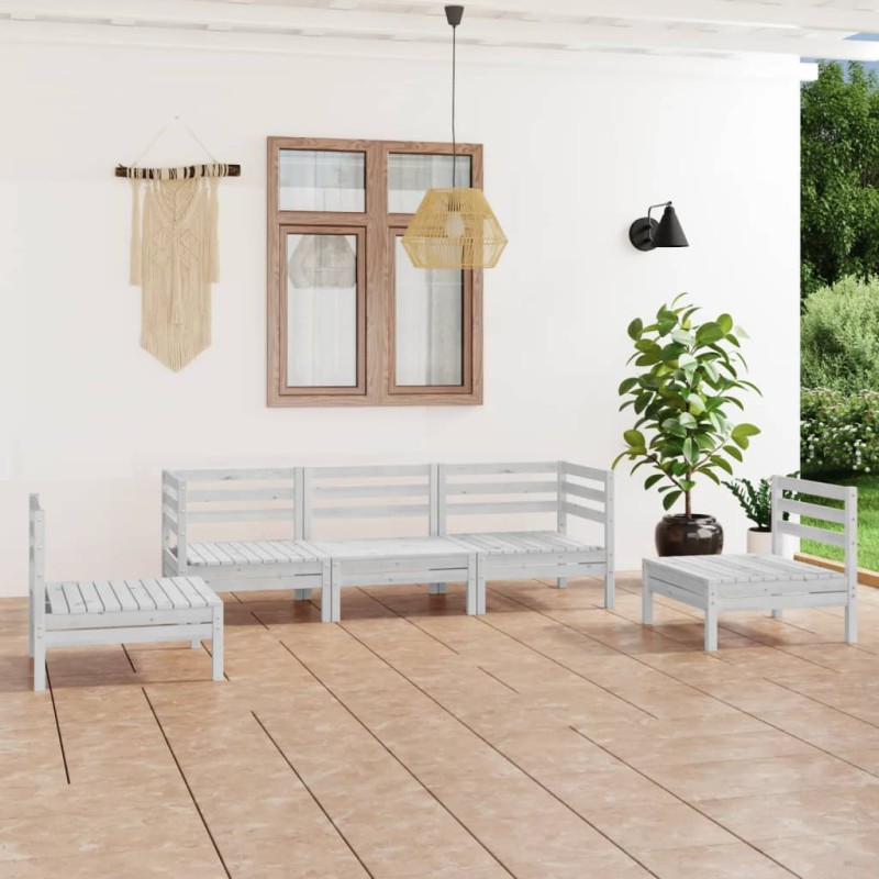 5 pcs conjunto lounge de jardim pinho maciço branco-Conjuntos de jardim-Home Retail