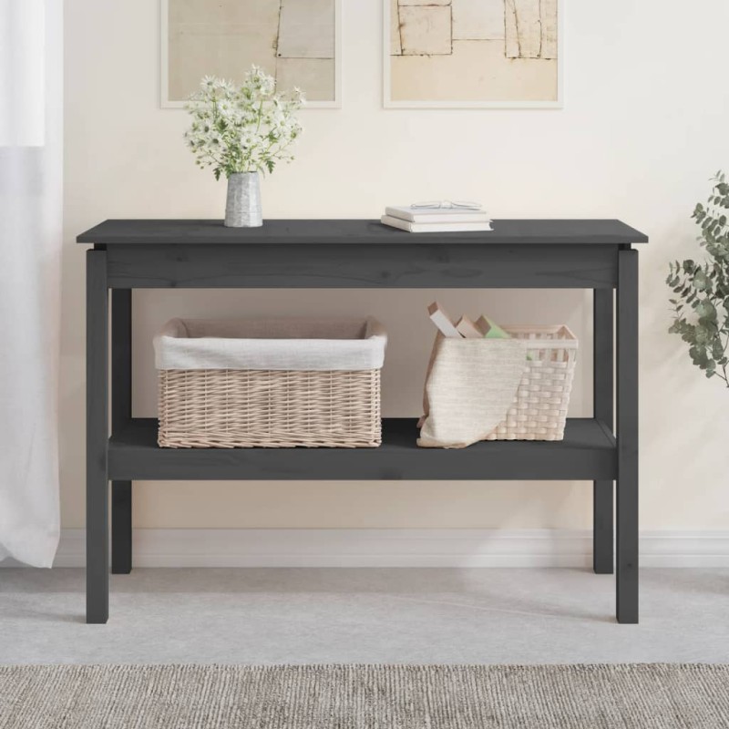 Mesa consola 110x40x75 cm madeira de pinho maciça cinzento-Mesas de apoio-Home Retail