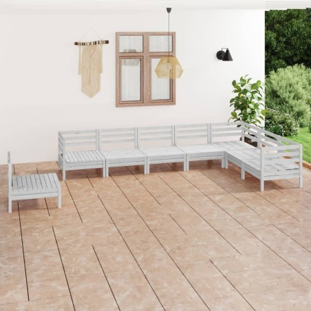 8 pcs conjunto lounge de jardim pinho maciço branco