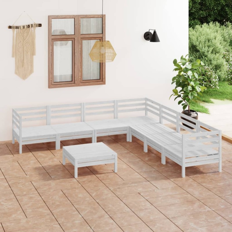 8 pcs conjunto lounge de jardim pinho maciço branco-Conjuntos de jardim-Home Retail