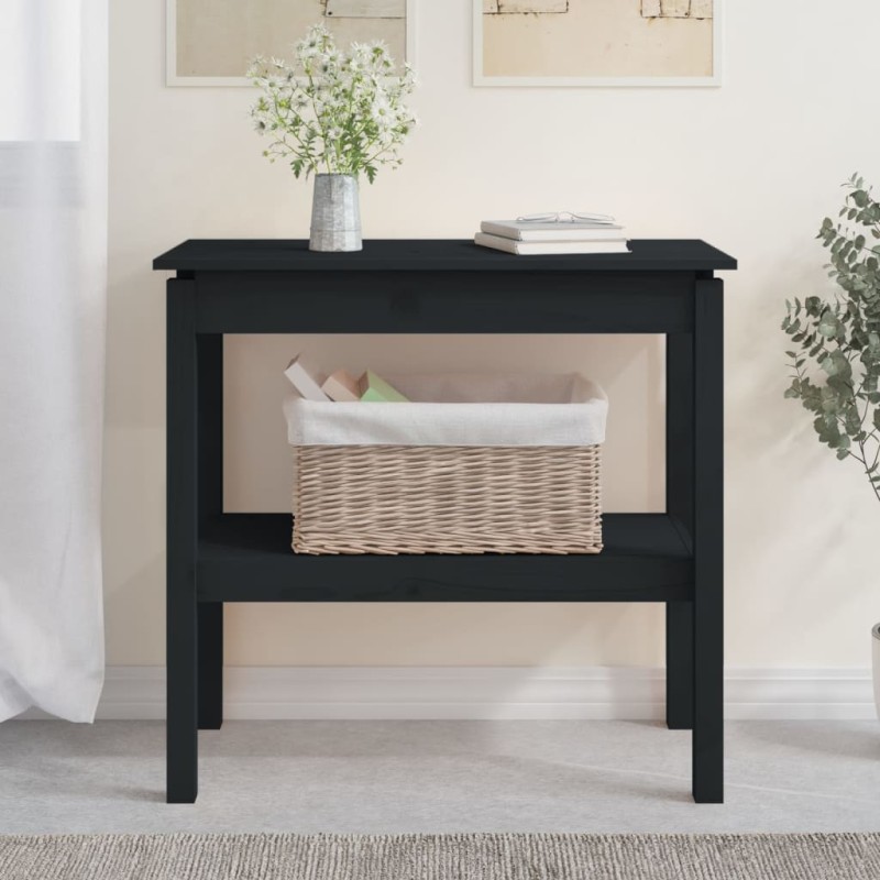 Mesa consola 80x40x75 cm madeira de pinho maciça preto-Mesas de apoio-Home Retail