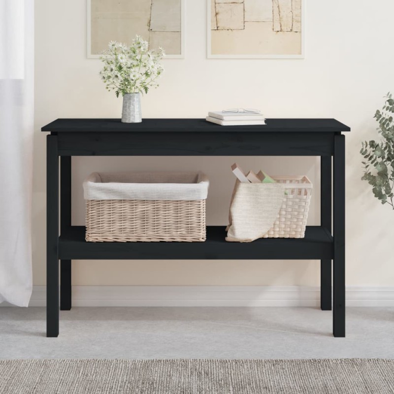 Mesa consola 110x40x75 cm madeira de pinho maciça preto-Mesas de apoio-Home Retail